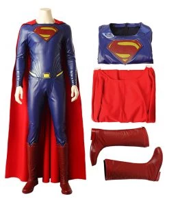 Blue Clark Kent Cosplay Costume Leather Halloween Suit Top Level